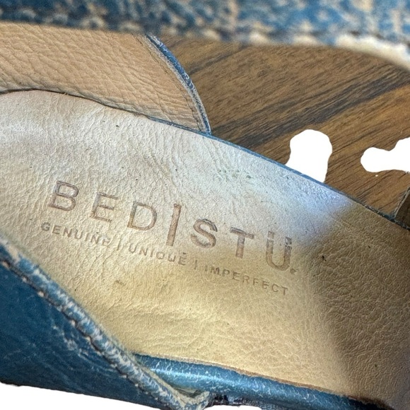 Bed Stu blue Olena zip front peep toe block heels SZ. 6 - Picture 14 of 15